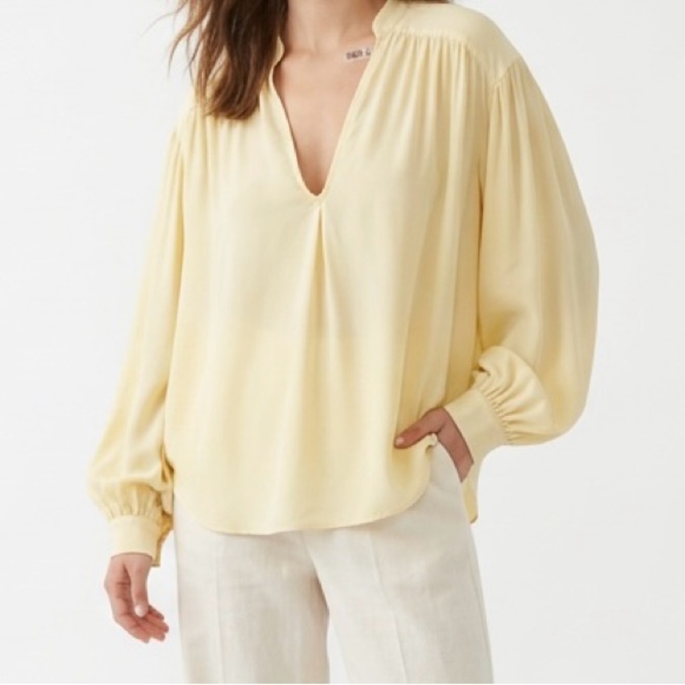 Joie Soft Yellow V-Neck Long Sleeve Blouse